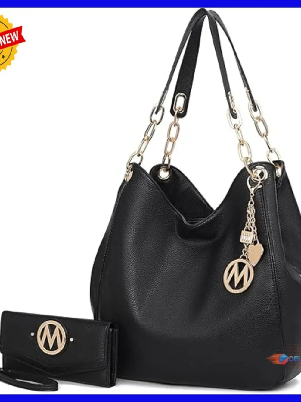 Large Vegan Leather Hobo Bag with Wristlet, 3 Compartments, 11